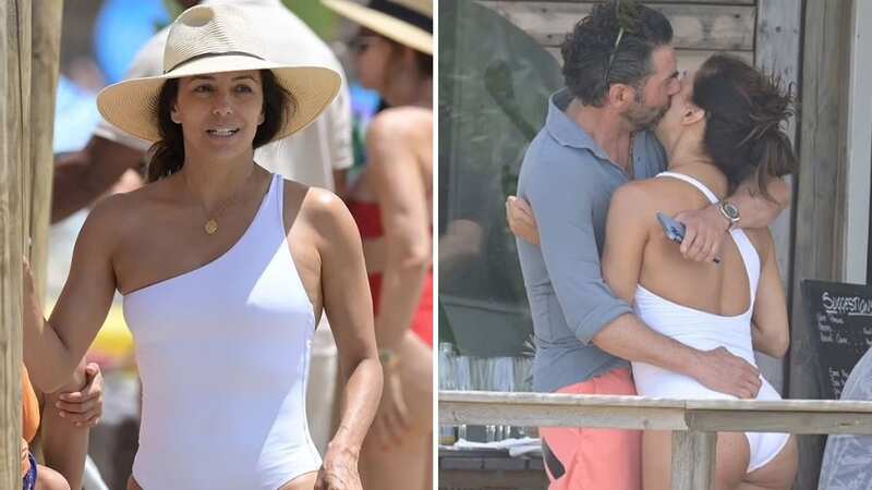 Eva Longoria kisses husband in amorous display as star wows in white swimsuit