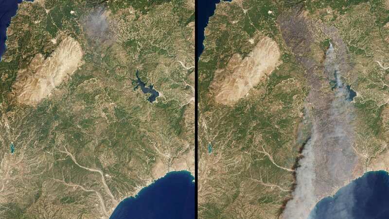 Chilling satellite images show the horrifying devastation (Image: Sentinel Hub)