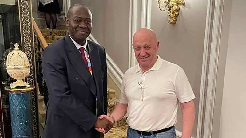 Yevgeny Prigozhin was pictured shaking hands with the Ambassador of the Central African Republic (Image: social media/e2w)