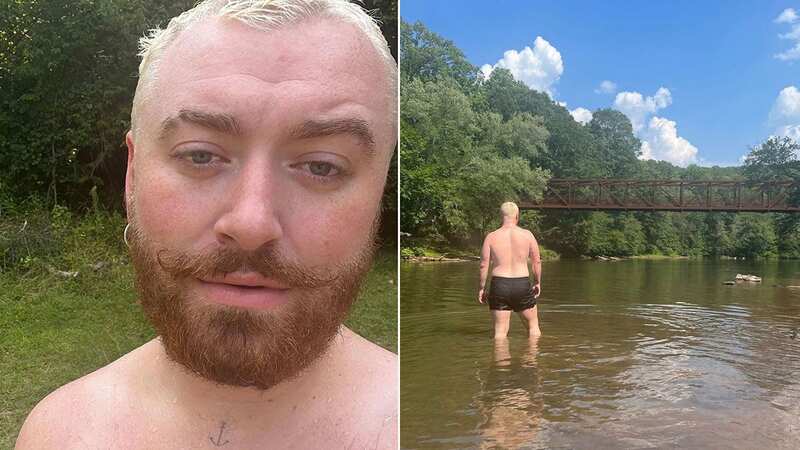 Sam Smith rocks new handlebar moustache as they pose shirtless in a lake (Image: Instagram)