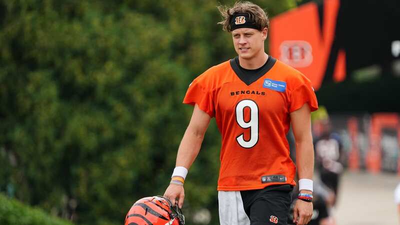 Joe Burrow was being treated by the Cincinnati Bengals medical staff after sustaining a calf issue during practice (Image: Dylan Buell/Getty Images)