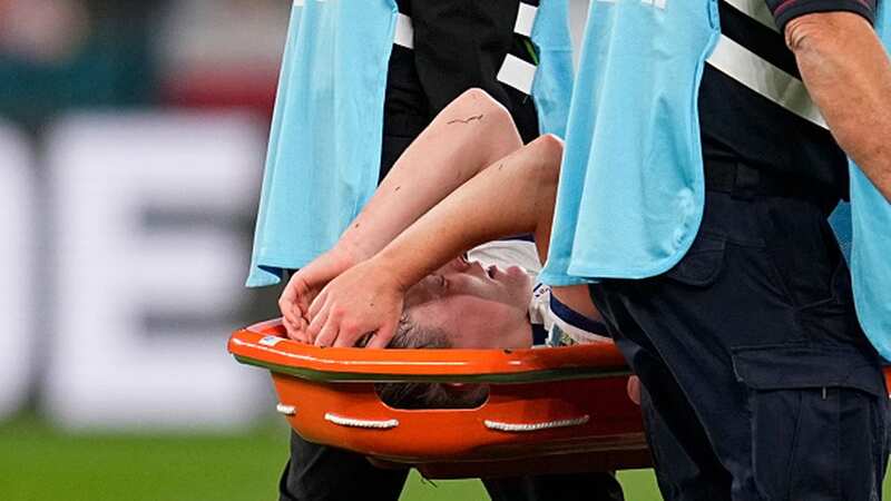 Keira Walsh gets stretchered off against Denmark after suffering a knee injury (Image: Photo by Ulrik Pedersen/DeFodi Images via Getty Images)