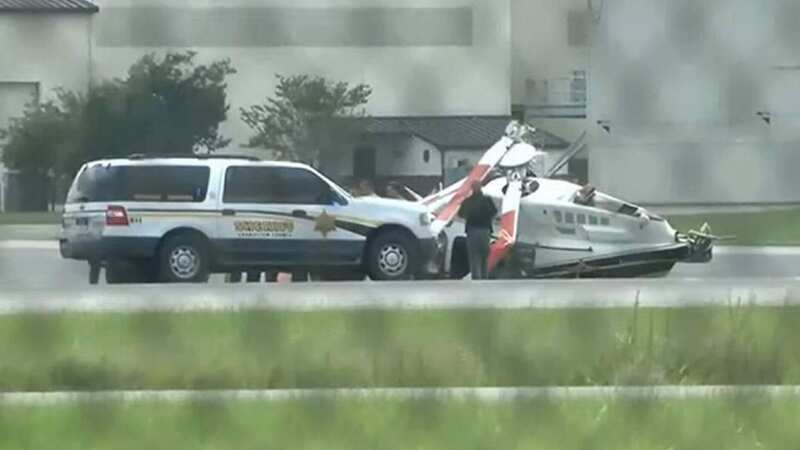 Photos from the scene show the wreck of the helicopter at the airport (Image: wtoc)