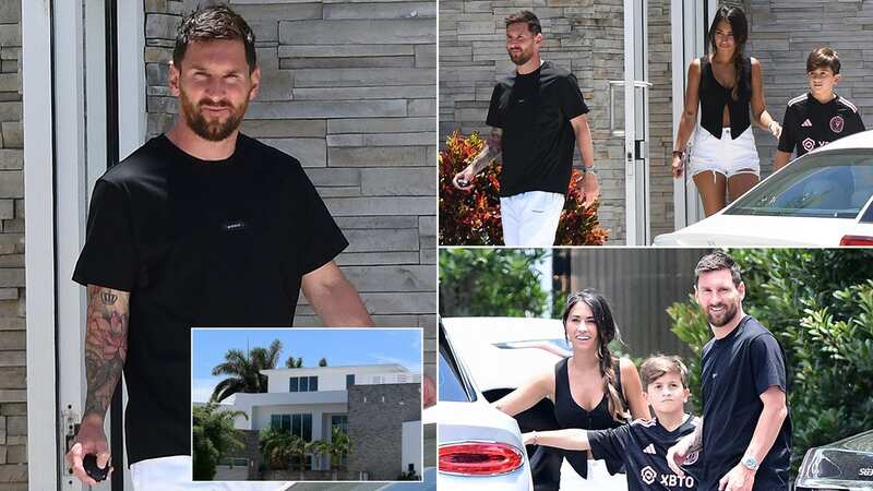 Football icon Lionel Messi was pictured house hunting with his wife and eldest child in Miami (Image: MEGA / BACKGRID)