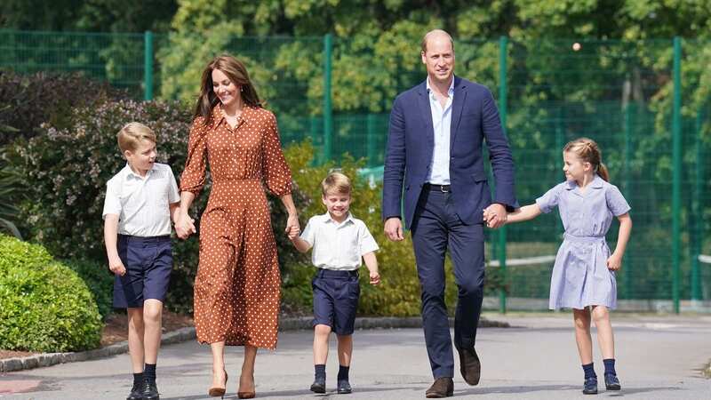 Prince William and Princess Kate walk Prince George, Princess Charlotte and Prince Louis to school in September last year (Image: PA)