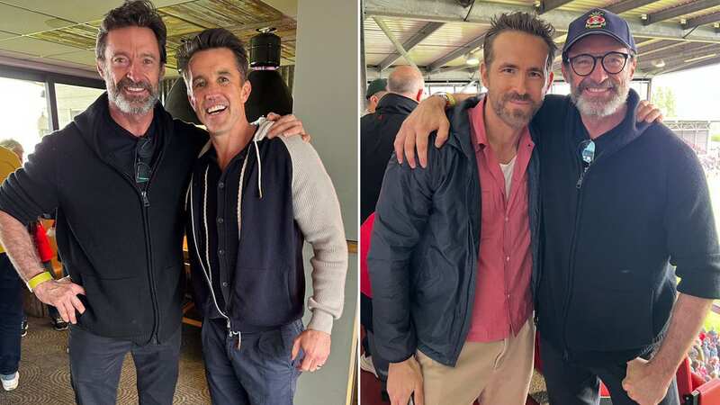 Wolverine actor Hugh Jackman was supporting his friend and Wrexham co-chairman Rob McElhenney at the Racecourse Ground (Image: Twitter/ Rob McElhenney)