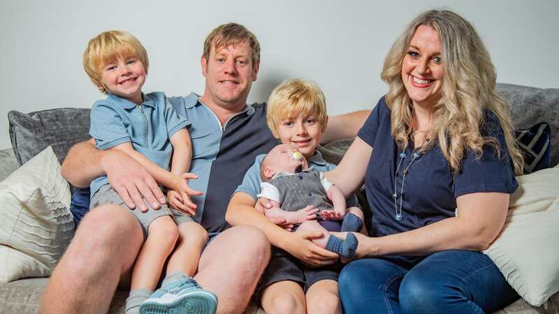 Emma Smith and partner Dave Mycock and their miracle three kids (Image: William Lailey SWNS)