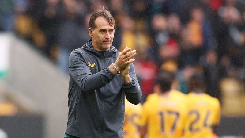 Julen Lopetegui, Manager of Wolverhampton Wanderers shows appreciation to the fans