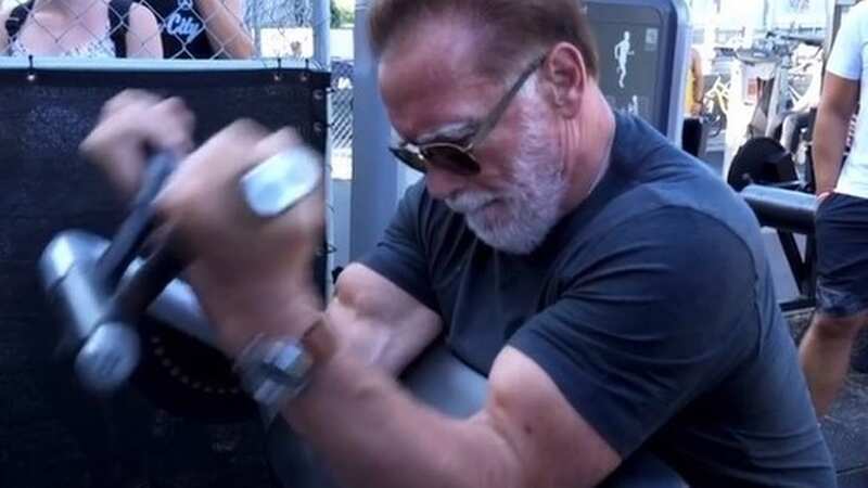 The two most famous bodybuilders of all time came together post retirement to pump iron in new impressive training video (Image: Instagram/@schwarzenegger)