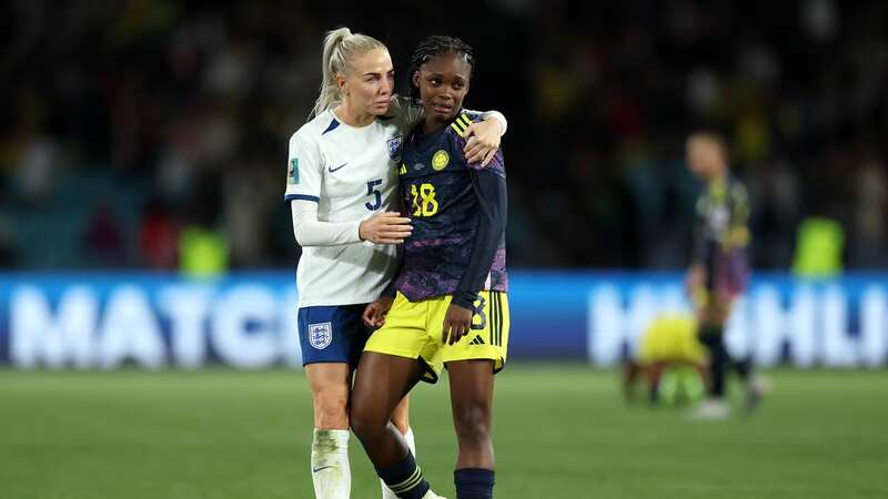 Linda Caicedo of Colombia is consoled by Alex Greenwood (Image: Lars Baron/Getty Images)