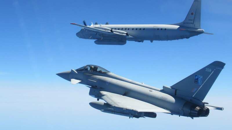 Image of a Russian IL-20 COOT A (top) and an RAF Typhoon from 140 EAW (bottom) (Image: UK MOD Crown copyright)