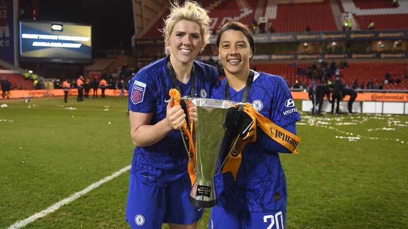 Sam Kerr and Millie Bright are used to lifting silverware together - but will do battle in a World Cup semi-final on Wednesday (Image: Harriet Lander - Chelsea FC)