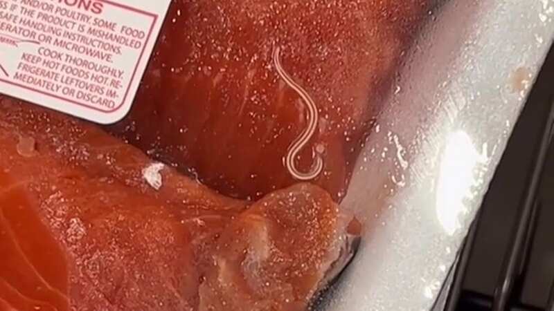 Woman horrified to find live parasitic worm wriggling around in pack of salmon