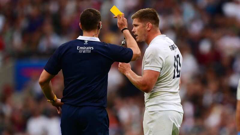 Farrell is sent from the field following his shoulder-to-head hit which knocked Wales forward Taine Basham out of Saturday