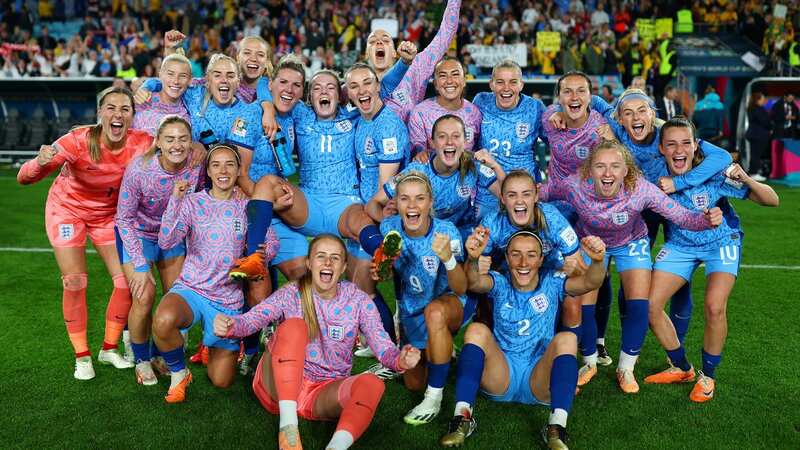 England players celebrate their semi-final victory (Image: Naomi Baker - The FA/The FA via Getty Images)