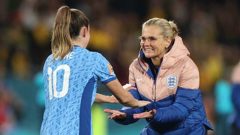 Sarina Wiegman celebrates with Ella Toone after England reach World Cup final