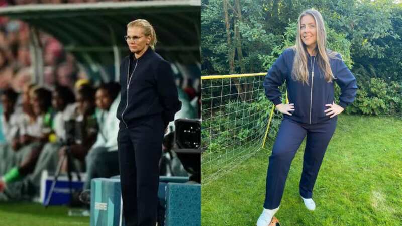 England boss Sarina Wiegman and MEN reporter Dianne Bourne in the M&S bomber jacket (Image: PA/MEN)