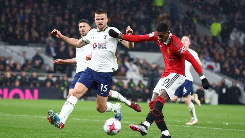 Marcus Rashford scores at the Tottenham Hotspur Stadium last season