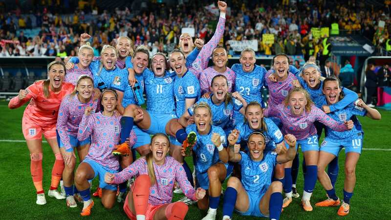 England celebrate their amazing semi-final win over home nation Australia (Image: The FA via Getty Images)