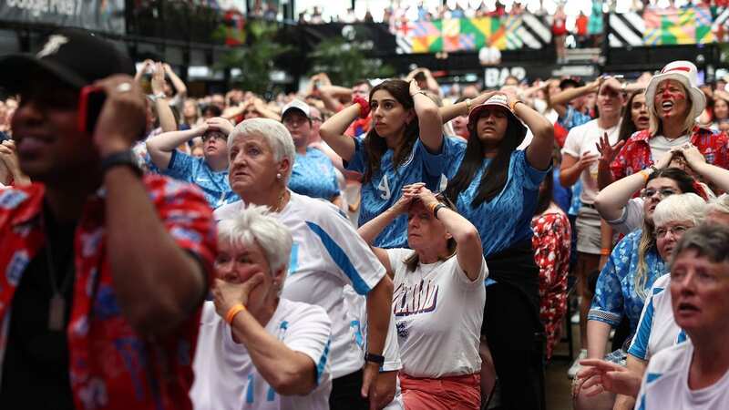 Members of the original 1972 Lionesses join fans at Boxpark, Wembley to cheer on the team (Image: AFP via Getty Images)