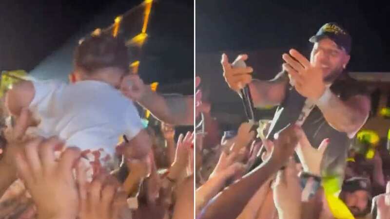 Flo-Rida shows off his soft side as crowd surfing baby joins him on stage