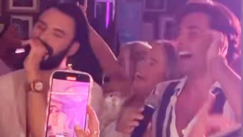 Rylan Clark joins pal James Argent on Marbella stage as they sing to boozy crowd