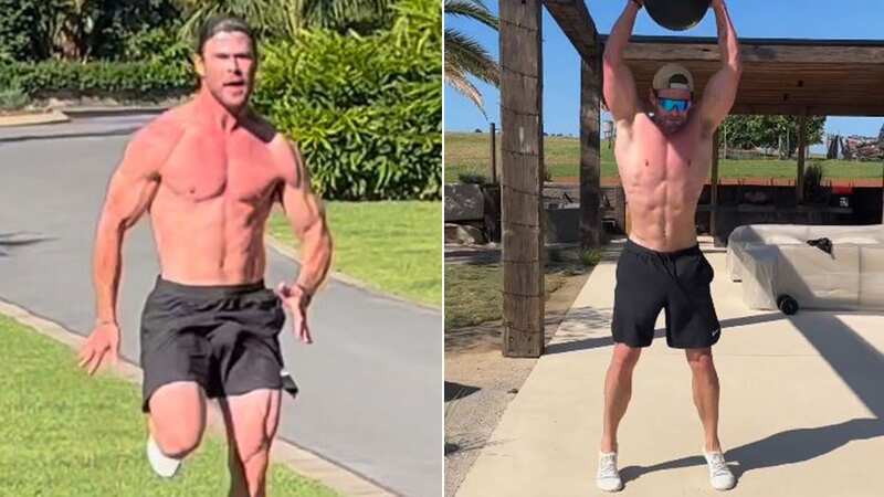 Chris Hemsworth shows off his incredible physique during sweaty topless workout
