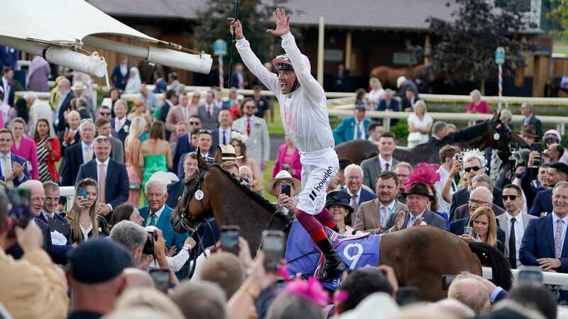 Frankie Dettori treats his fans to a flying dismount after 7-1 win on Absurde (Image: Getty)