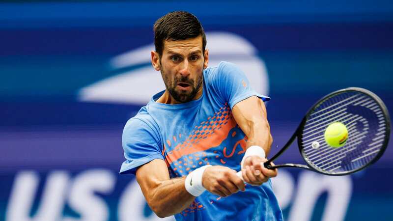 Novak Djokovic practices before the start of the US Open