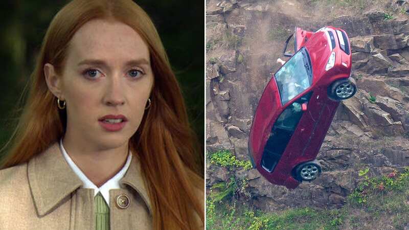 Chloe Harris is at risk of dying when her car plunges off a cliff during Emmerdale