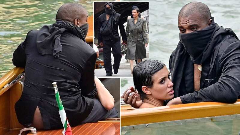 Rapper Kanye West flashes nearby tourists during a risky PDA session on a boat with his wife Bianca