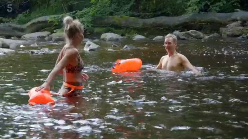 Helen Skelton screams in leopard bikini as she plunges into freezing water with Dan Walker (Image: Channel 5)