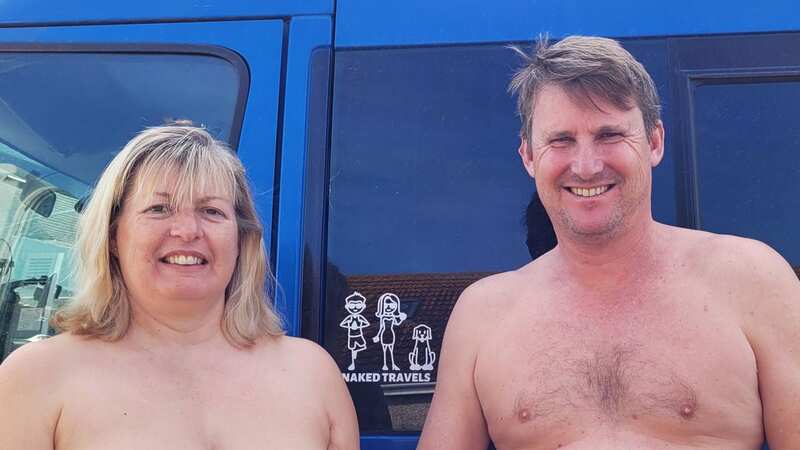 Fiona and Michael Discombe have been naturists since their honeymoon in 1994 (Image: @nakedtravels1/ CATERS NEWS)