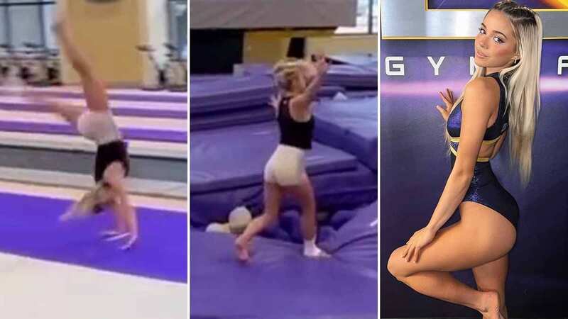 Olivia Dunne was filmed practicing her routine as she trains at Louisiana State University (Image: livvydunne/Instagram)
