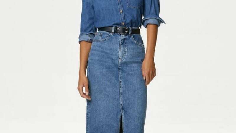 Fans swooning over denim midi skirts