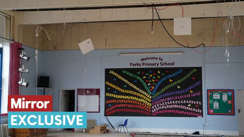 Damage inside Parks Primary School in Leicester which has been affected by the dodgy concrete crisis (Image: PA)