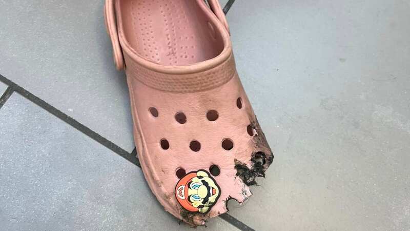 The escalator tore a chunk off the Croc (Image: Olivia Jill)