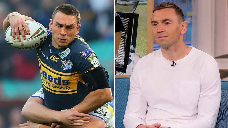 Kevin Sinfield, left, in the 2012 Grand Final when he was knocked out playing for Leeds Rhinos and, right, discussing big mate Rob Burrow on This Morning earlier this year (Image: Ken McKay/ITV/REX/Shutterstock)