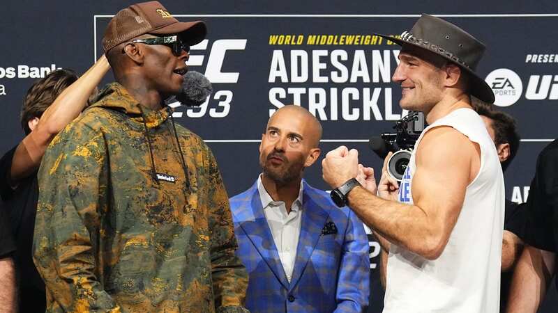 Israel Adesanya of Nigeria and Sean Strickland face off during the UFC 293 press conference (Image: Chris Unger/Zuffa LLC via Getty Images)