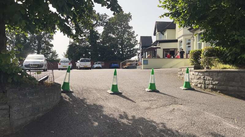 The Trynewydd Inn is using traffic cones to keep parents out (Image: Louis Hunt)