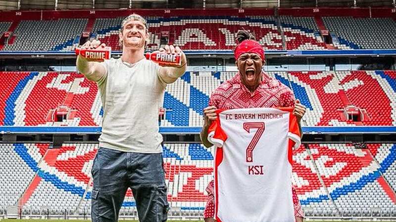 Logan Paul and KSI pictured on the pitch in Munich following the unveiling of Prime