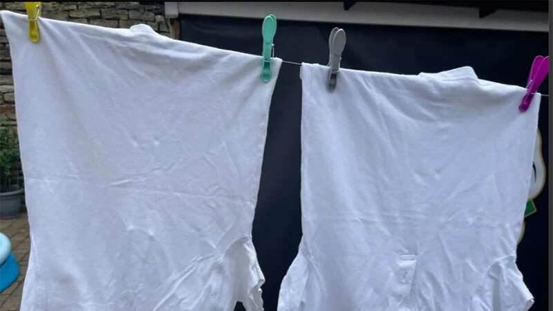 Mum Louise shared a photo of the creased school shirts before she spritzed them with her favourite product