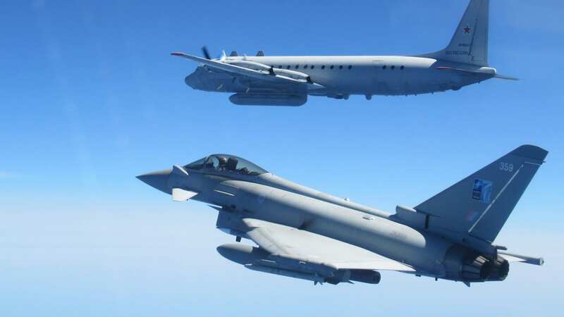 Image of a Russian IL-20 COOT A (top) and an RAF Typhoon from 140 EAW (bottom). (Image: UK MOD Crown copyright)