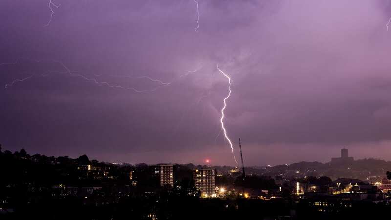 Lightning over Guildford, Surrey, overnight (Image: Richard Waters/REX/Shutterstock)