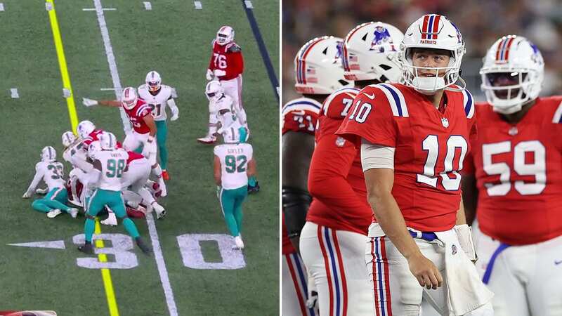 The New England Patriots were denied an unbelievable fourth down conversion against the Miami Dolphins (Image: Twitter/@NFL)