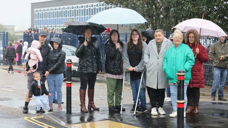 Pupils and parents outside of Camborne Science and International Academy (Image: Greg Martin / Cornwall Live)