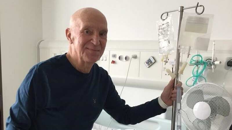 Dave in hospital during his cancer treatment - the dad said he owed his life to The Christie Hospital