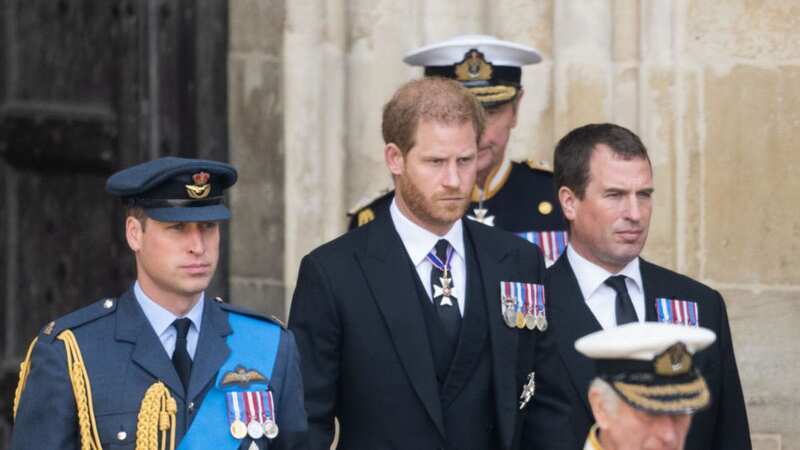 Prince William, Prince of Wales, Prince Harry, Duke of Sussex, Peter Phillips and King Charles III during the State Funeral of Queen Elizabeth II (Image: Samir Hussein/WireImage)