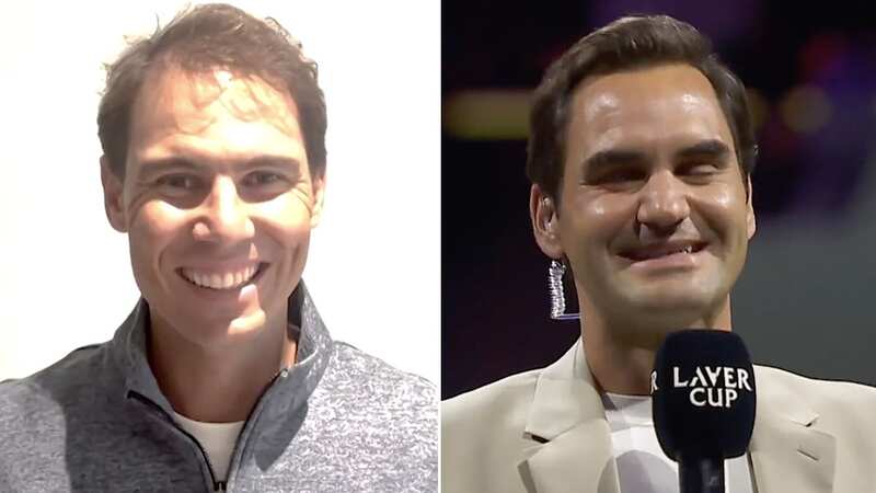 Roger Federer was surprised by Rafael Nadal at the 2023 Laver Cup (Image: Twitter/@lavercup)