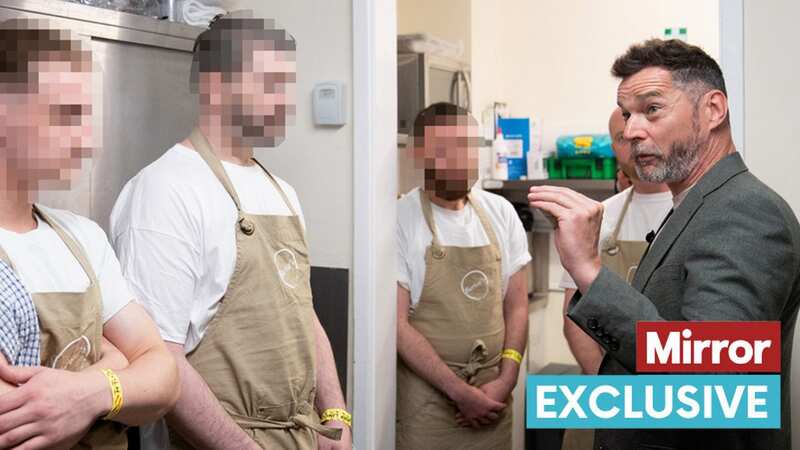 C4 star Fred Sirieix chats to inmates in the kitchen on a jail visit (Image: PA)